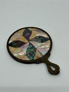 Vintage Mother of Pearl Hand Mirror - Iridescent Mosaic